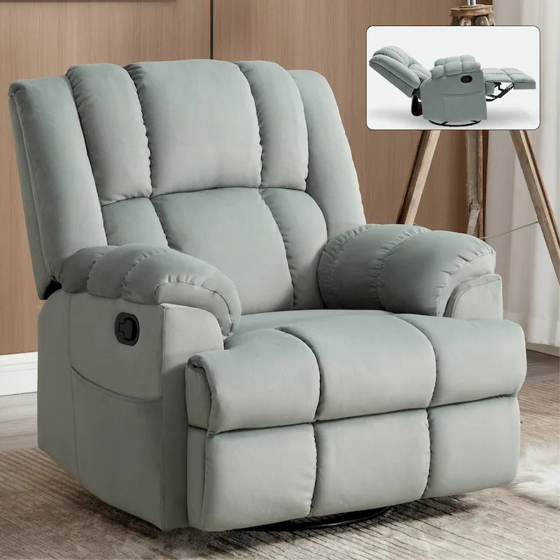 Poltrona reclinabile manuale oversize verde con funzione girevole, a dondolo e rivestimento in tessuto
