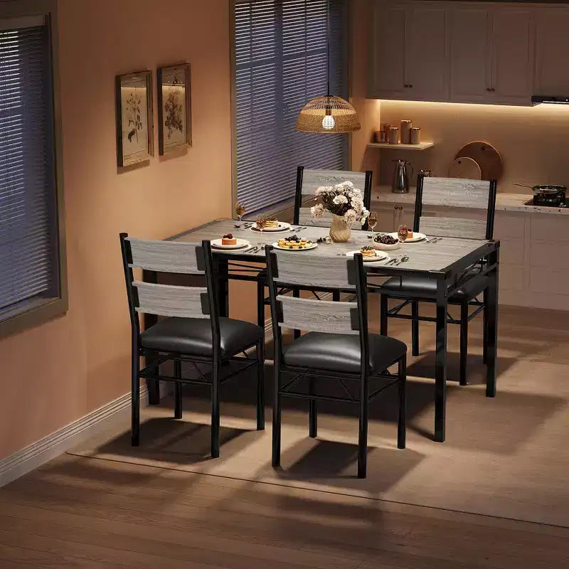Set tavolo da pranzo per 4 persone, con 4 sedie imbottite, set tavolo da pranzo da 5 pezzi in legno con protezione angolare per cucina, appartamento, piccoli spazi