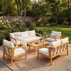 Christopher Knight Home Sunny Modern Set da 5 Pezzi con Sedute in Acacia, Tavolo Rettangolare a Doghe e 7 Posti a Sedere