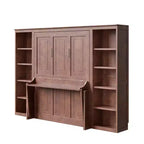 Letto a scomparsa matrimoniale/queen size salvaspazio con scrivania e libreria, marrone scuro - ModernLuxe