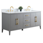 Mobile lavabo doppio Vanity Art 72 per bagno, con top in marmo tecnico