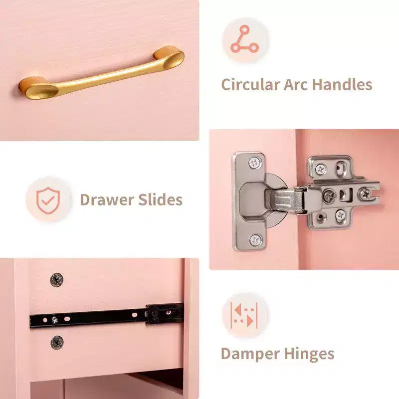 Tavolo manicure moderno nero/rosa con ripiano in vetro e poggiapolso, postazione singola