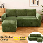 Divano letto estraibile 2 in 1 con chaise longue contenitore, divano sezionale in ciniglia con porte USB per soggiorno