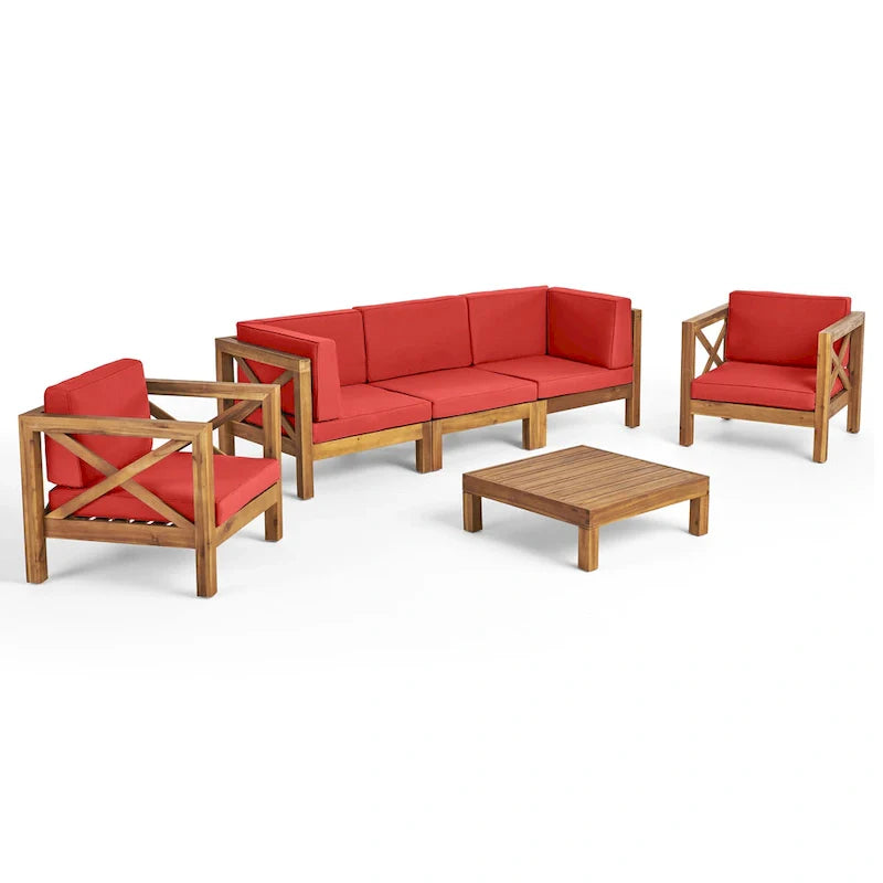 Set da conversazione Brava da 6 pezzi per esterni in legno di acacia di Christopher Knight Home