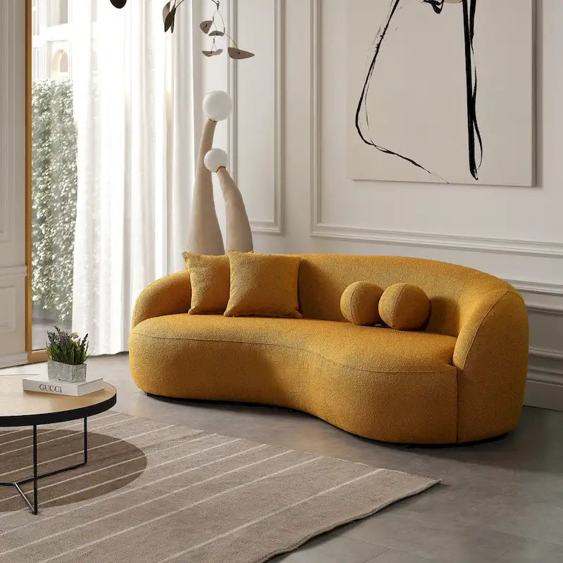 Divano curvo Blaine di lusso in tessuto bouclé, moderno, stile Japandi