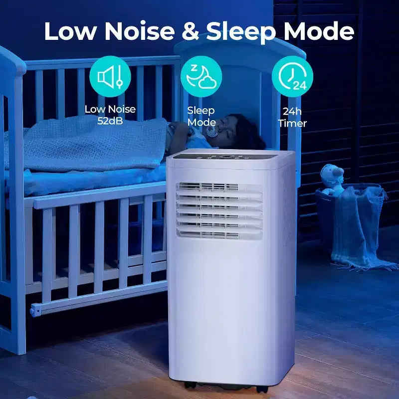 Condizionatore portatile da 8.000 BTU, unità 3 in 1 con 4 modalità, timer, display LED, telecomando e kit di installazione, per camera da letto/soggiorno/ufficio, bianco.