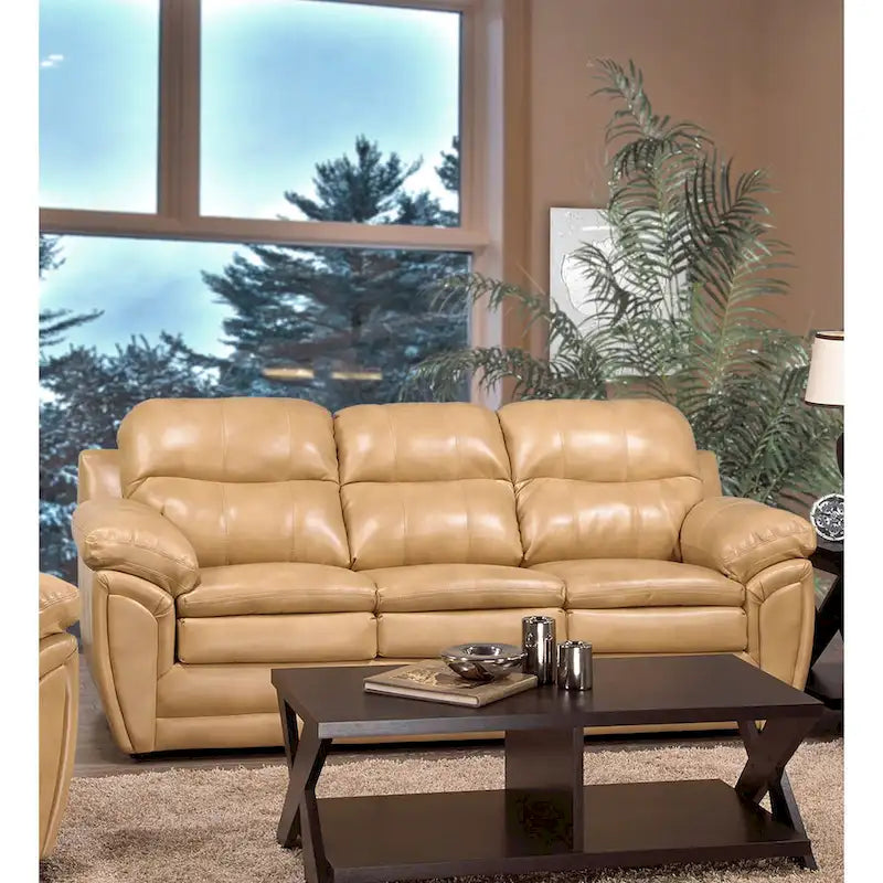 Set Divano, Divanetto e Poltrona Simon in Gel di Pelle Marrone Chiaro Tan