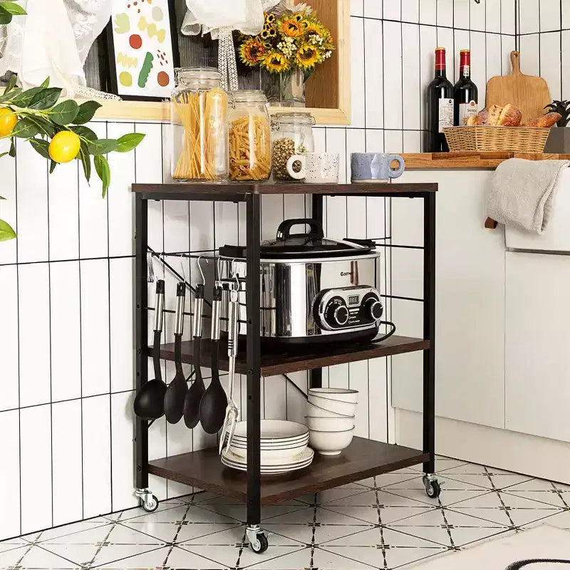 Scaffale da Cucina a 3 Livelli Costway, Carrello per Forno a Microonde con Gancio