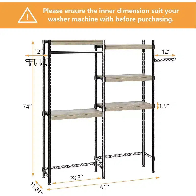 Scaffale sopra la lavatrice, scaffale per asciugatrice a 5 ripiani con altezza regolabile, scaffale da bagno, mobiletto salvaspazio per bagno e lavanderia