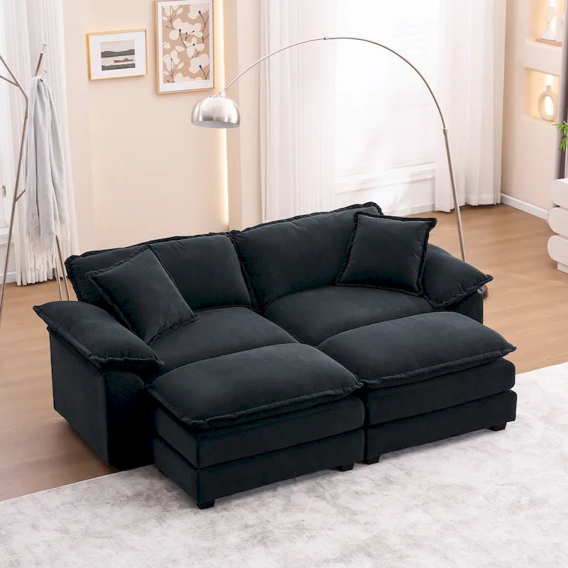 Divano a 2 posti con 2 cuscini, 2 guanciali e 2 pouf, divano confortevole - Divano profondo da soggiorno, divano modulare