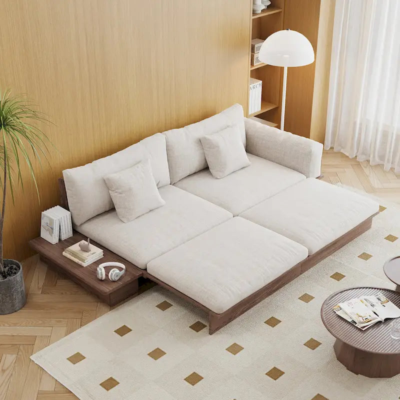 JASIWAY Divano Moderno in Legno Massello Rivestito in Cotone Lino