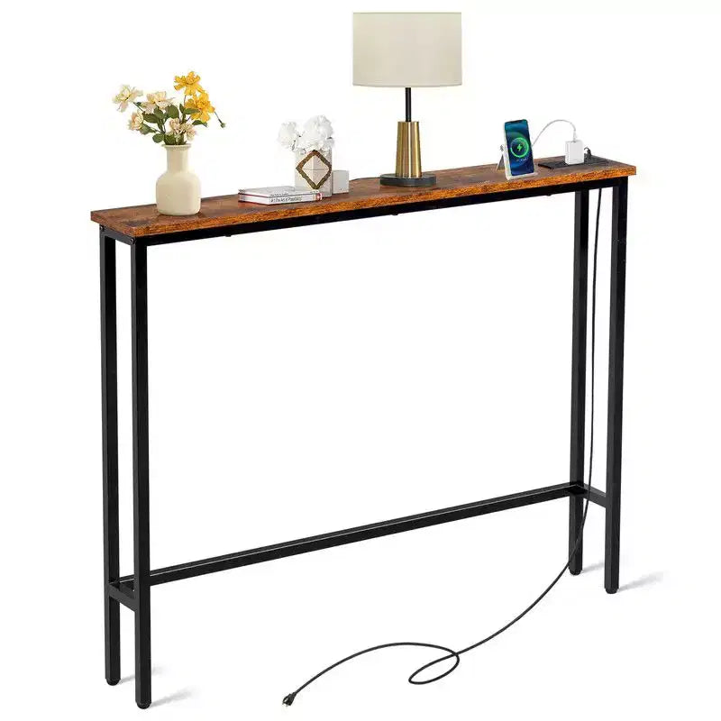 Marrone Ruggine 1pz Tavolo Consolle in Ferro Triamino 100*15*79cm con Prese