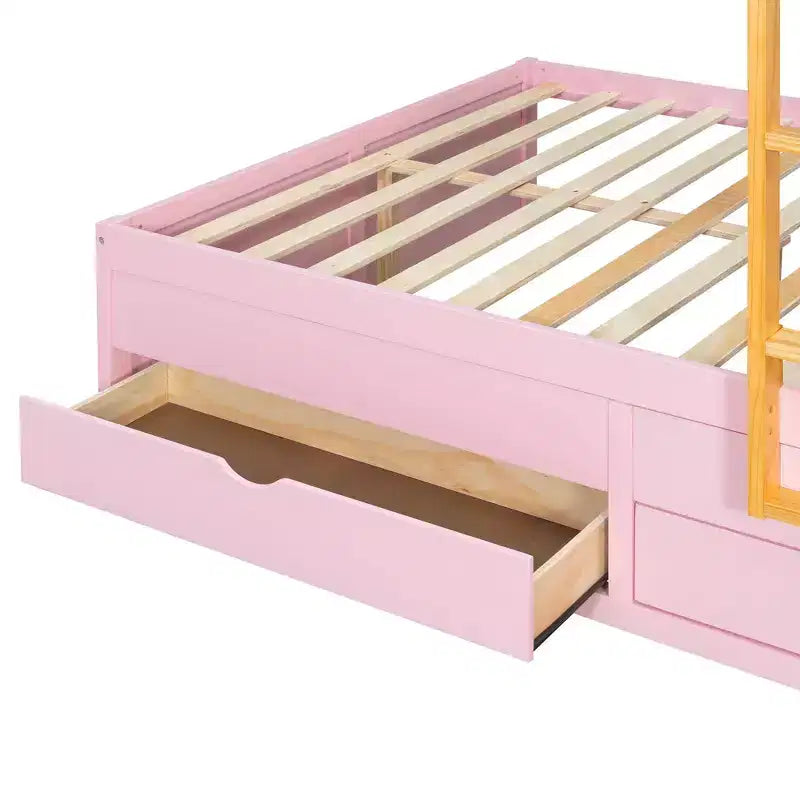 Letto a castello matrimoniale moderno con armadio integrato e 7 cassetti contenitore