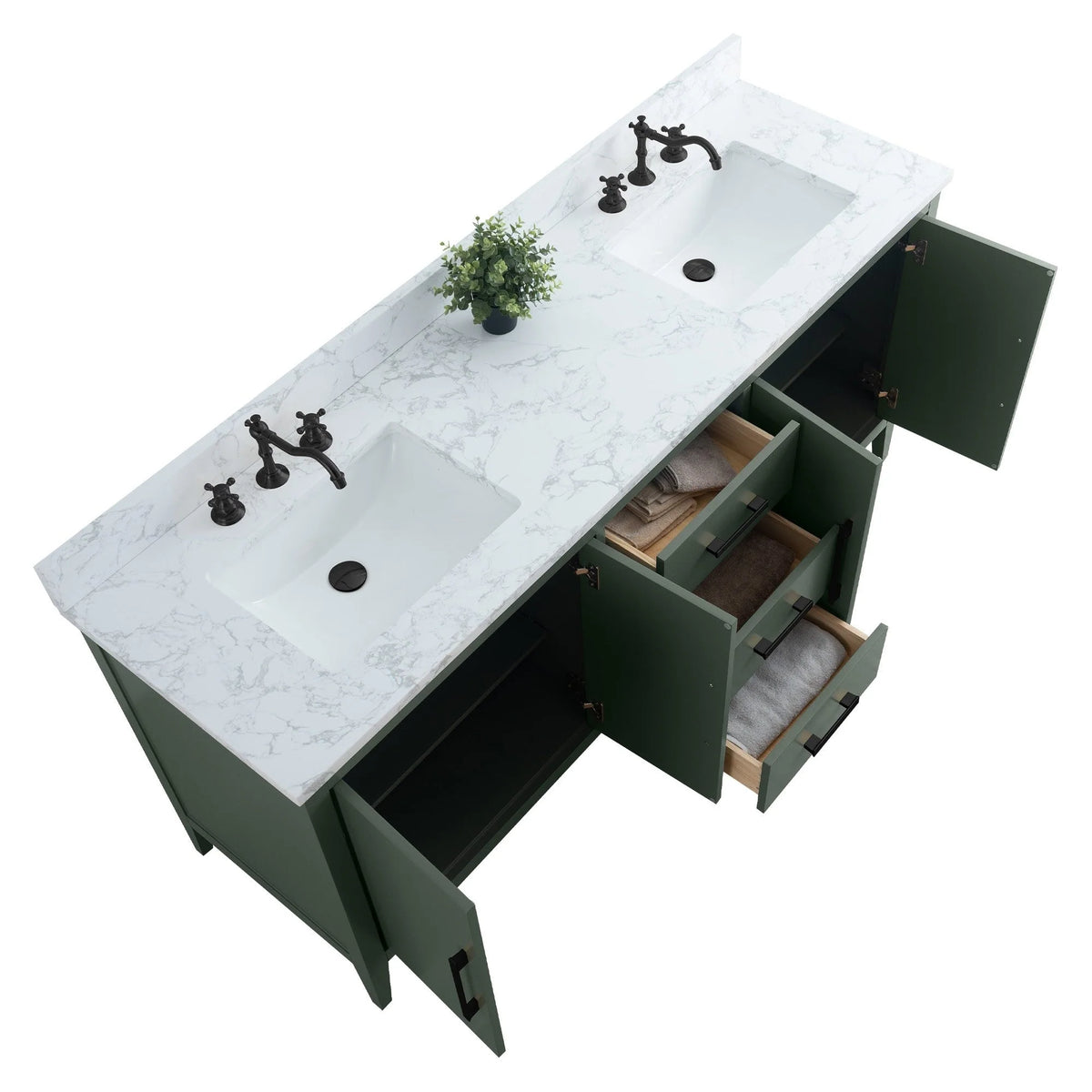 Mobile lavabo doppio Vanity Art 72 per bagno, con top in marmo tecnico
