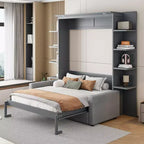 Letto a scomparsa Whisen Modern Design con struttura in legno, Queen Size, con divano e mensole