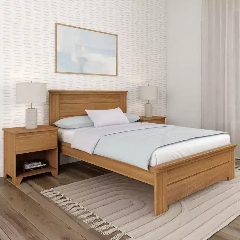 Plank+Beam Letto a piattaforma matrimoniale in legno massello con testiera stile rustico