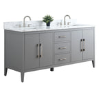 Mobile lavabo doppio Vanity Art 72 per bagno, con top in marmo tecnico