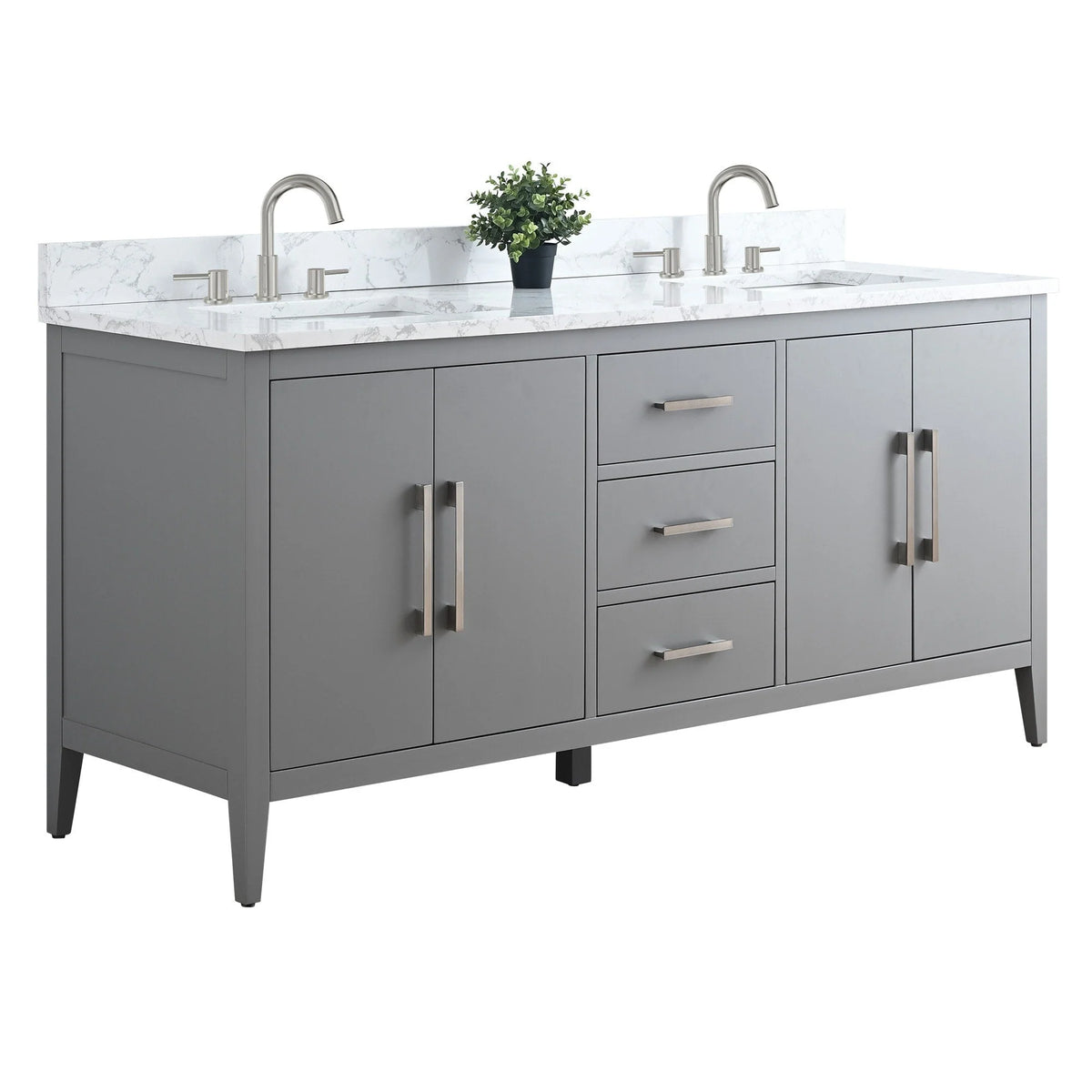 Mobile lavabo doppio Vanity Art 72 per bagno, con top in marmo tecnico