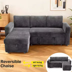 Divano letto estraibile 2 in 1 con chaise longue contenitore, divano sezionale in ciniglia con porte USB per soggiorno