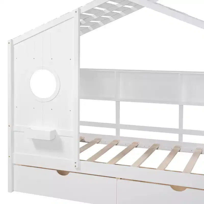 Letto in legno a forma di casa Twin/Full Size con 2 cassetti, letto per bambini con scaffale portaoggetti - ModernLuxe