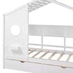 Letto in legno a forma di casa Twin/Full Size con 2 cassetti, letto per bambini con scaffale portaoggetti - ModernLuxe