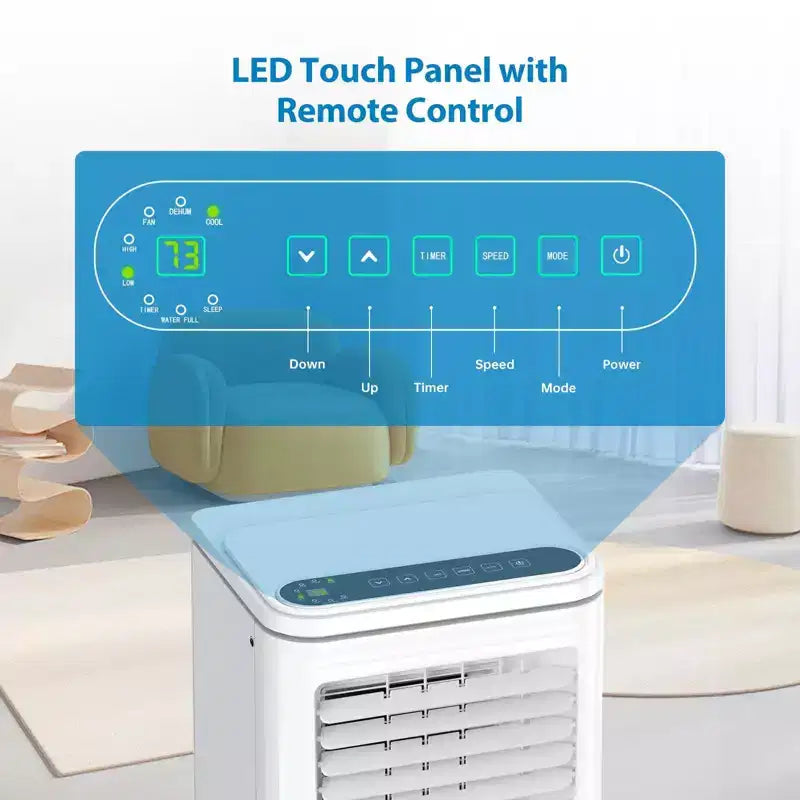 Condizionatore Portatile da 10000 BTU, Climatizzatore Domestico con Telecomando per Stanze fino a 42 m², Funzioni 3-in-1/Timer 24 Ore/Rotelle