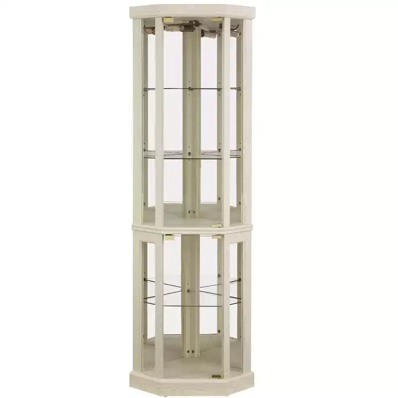 Vetrinetta angolare con ante e ripiani in vetro, Vetrina angolare per soggiorno