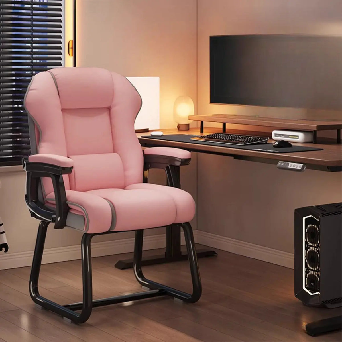 Sedia direzionale ergonomica in pelle gialla con schienale alto