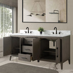 Mobile lavabo doppio Vanity Art 72 per bagno, con top in marmo tecnico