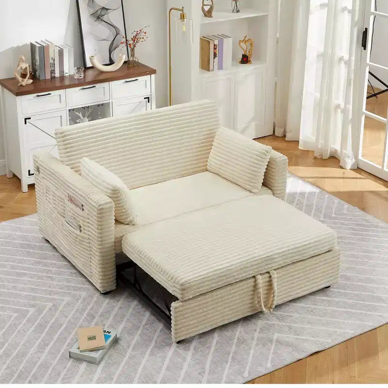 Divano letto a due posti convertibile da 55" con poggiapiedi estraibile e schienale regolabile, divano salvaspazio per piccoli appartamenti
