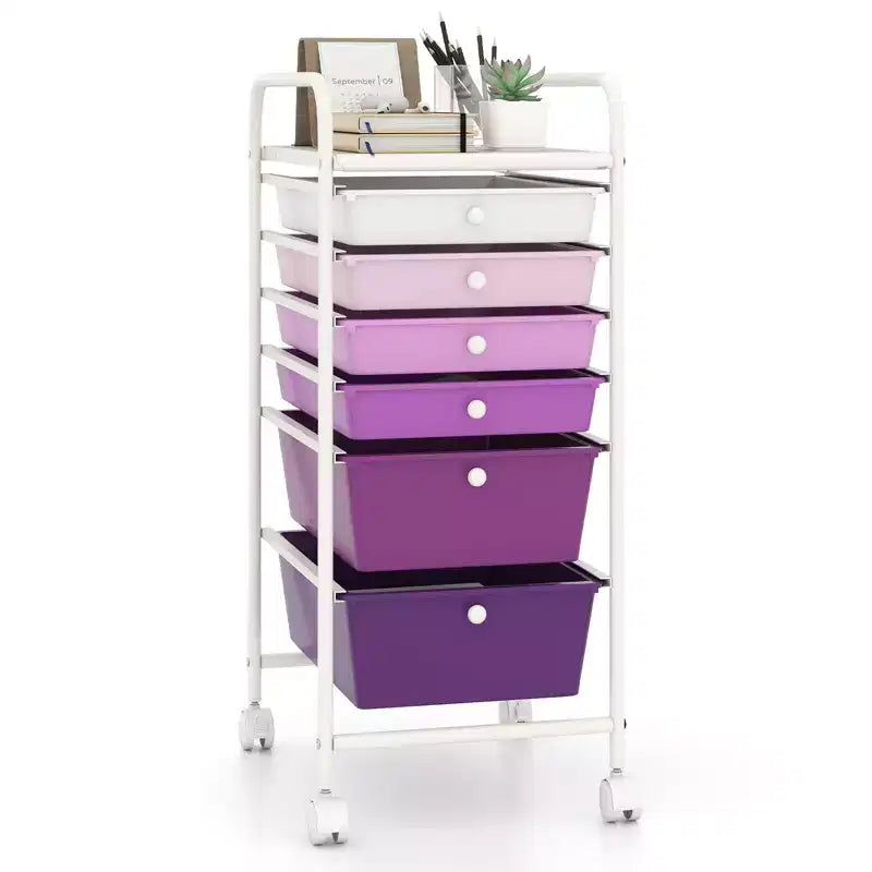 Costway 6 Drawer Rolling Storage Cart Scrapbook Paper Office Organizer Yellow/Black/Clear/MultiColor/Colorful/Macaron/Mixed Pink/Mixed Black/Hot Pink