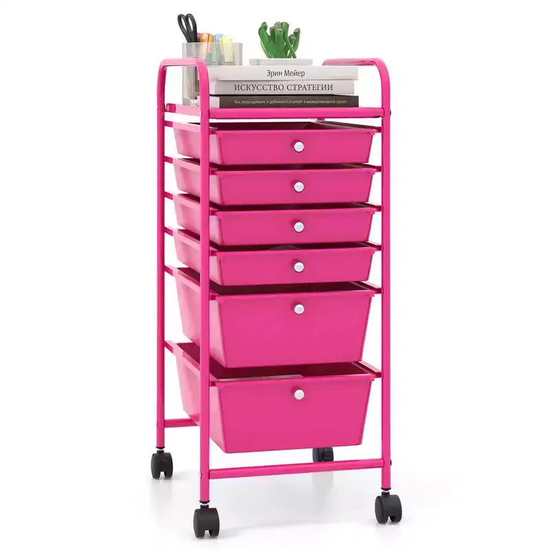 Costway 6 Drawer Rolling Storage Cart Scrapbook Paper Office Organizer Yellow/Black/Clear/MultiColor/Colorful/Macaron/Mixed Pink/Mixed Black/Hot Pink