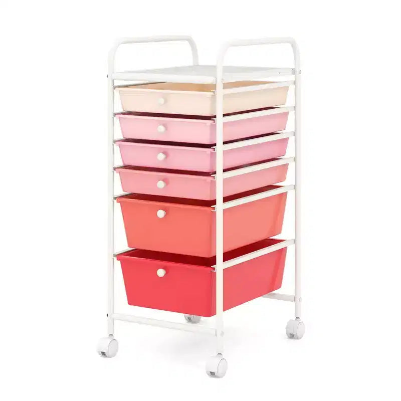 Costway 6 Drawer Rolling Storage Cart Scrapbook Paper Office Organizer Yellow/Black/Clear/MultiColor/Colorful/Macaron/Mixed Pink/Mixed Black/Hot Pink