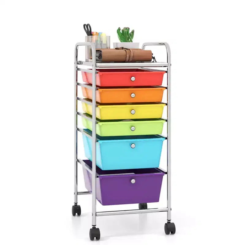 Costway 6 Drawer Rolling Storage Cart Scrapbook Paper Office Organizer Yellow/Black/Clear/MultiColor/Colorful/Macaron/Mixed Pink/Mixed Black/Hot Pink