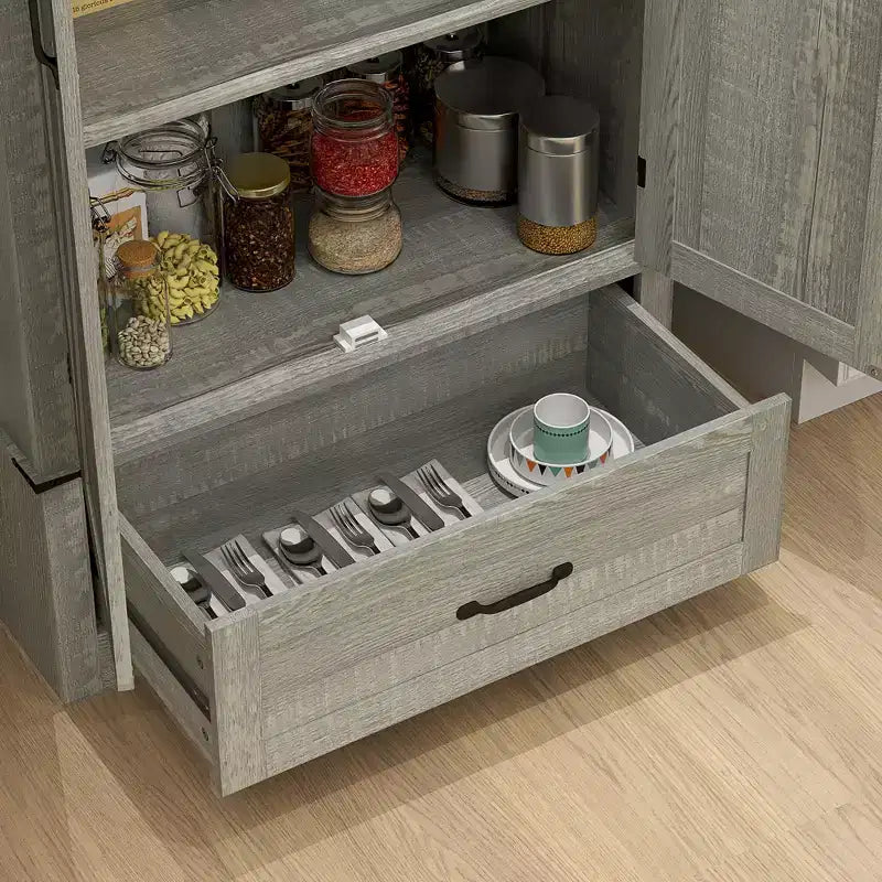 HOMCOM Dispensa da Cucina 183 cm con Ante a Scorrimento, Armadio da Cucina Salvaspazio con Ripiani Regolabili e Cassetto