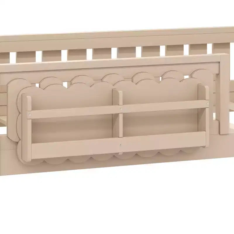 Struttura letto a piattaforma per bambini, dimensioni singola e una piazza e mezza, con spondina, librerie e ripiani portaoggetti integrati