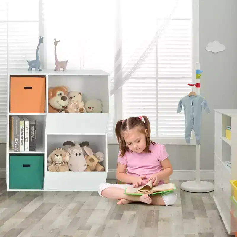 Costway Kids Toy Storage Cubby Bin Floor Cabinet Shelf Organizer w/2 Baskets