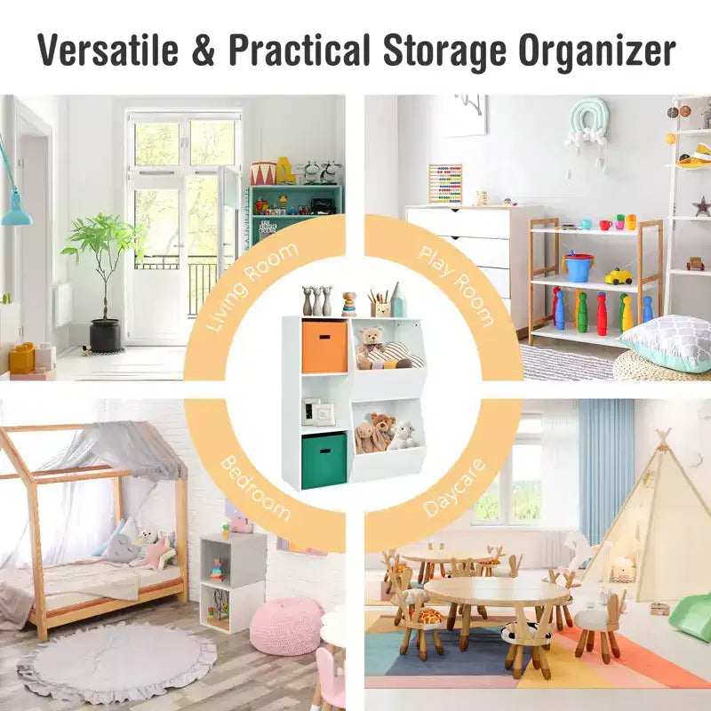 Costway Kids Toy Storage Cubby Bin Floor Cabinet Shelf Organizer w/2 Baskets