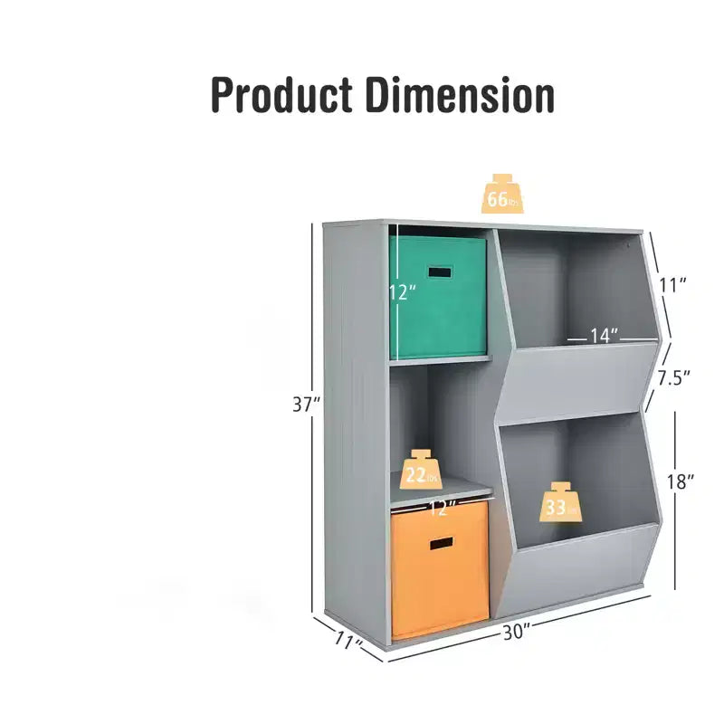 Costway Kids Toy Storage Cubby Bin Floor Cabinet Shelf Organizer w/2 Baskets