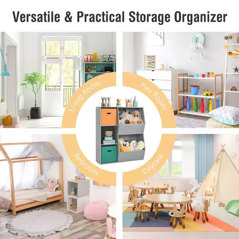 Costway Kids Toy Storage Cubby Bin Floor Cabinet Shelf Organizer w/2 Baskets