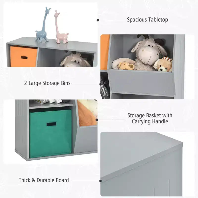 Costway Kids Toy Storage Cubby Bin Floor Cabinet Shelf Organizer w/2 Baskets