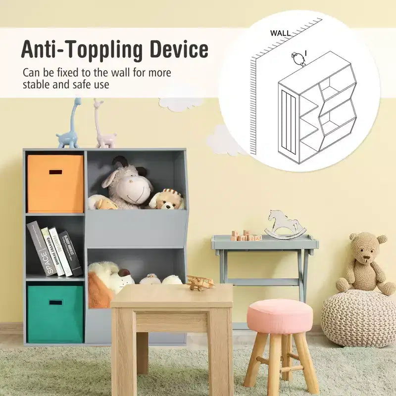 Costway Kids Toy Storage Cubby Bin Floor Cabinet Shelf Organizer w/2 Baskets