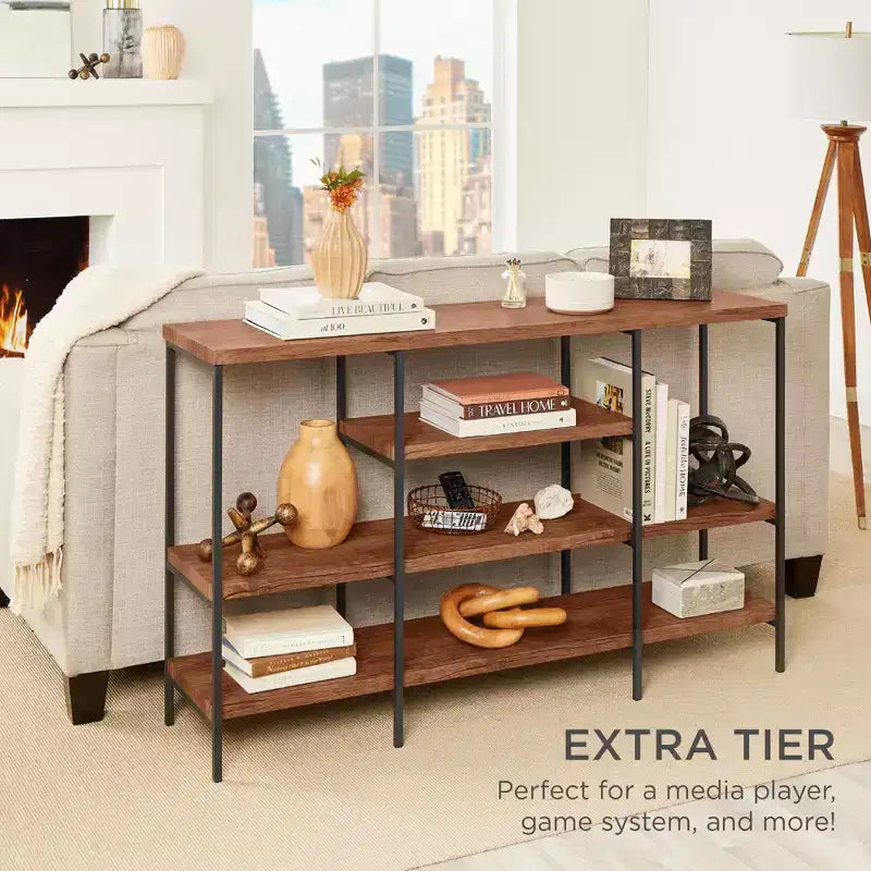 Best Choice Products, table console industrielle à 4 niveaux de 55 po avec étagères hautes, cadre en métal