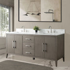 Mobile lavabo doppio Vanity Art 72 per bagno, con top in marmo tecnico