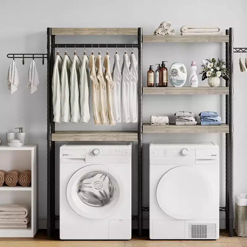 Scaffale sopra la lavatrice, scaffale per asciugatrice a 5 ripiani con altezza regolabile, scaffale da bagno, mobiletto salvaspazio per bagno e lavanderia
