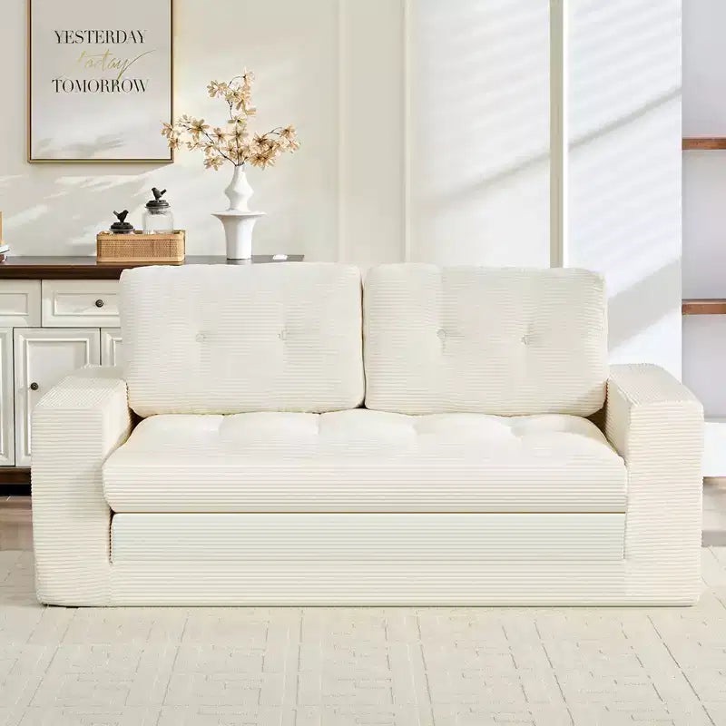 Mjkone Divano Letto Futon Convertibile 2-in-1 da 180 cm, in Tessuto a Coste, Pieghevole con Bottoni Trapuntati, Salvaspazio