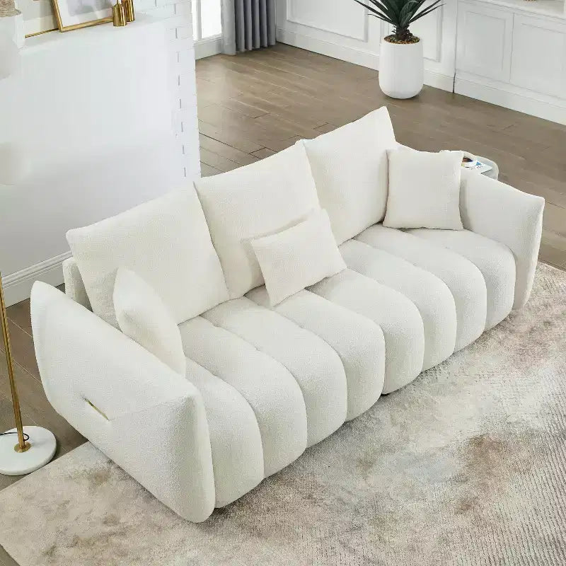 GDFStudio Alanna Divano a 3 Posti Moderno in Tessuto Teddy con Cuscini, 79,5 pollici