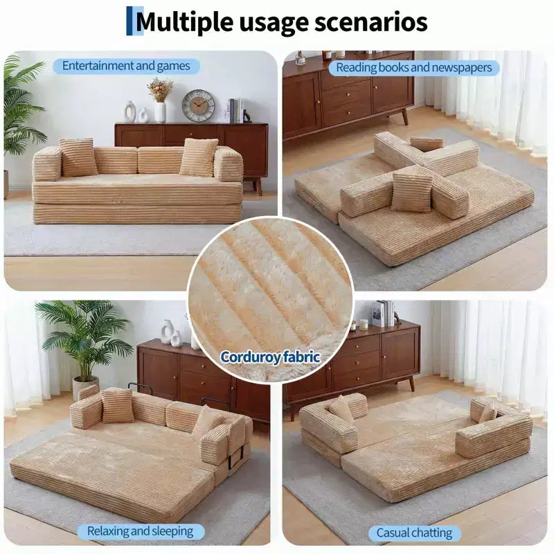 80,7 Divano letto trasformabile 5 in 1 – Velluto a coste, 544 kg, Nessun assemblaggio