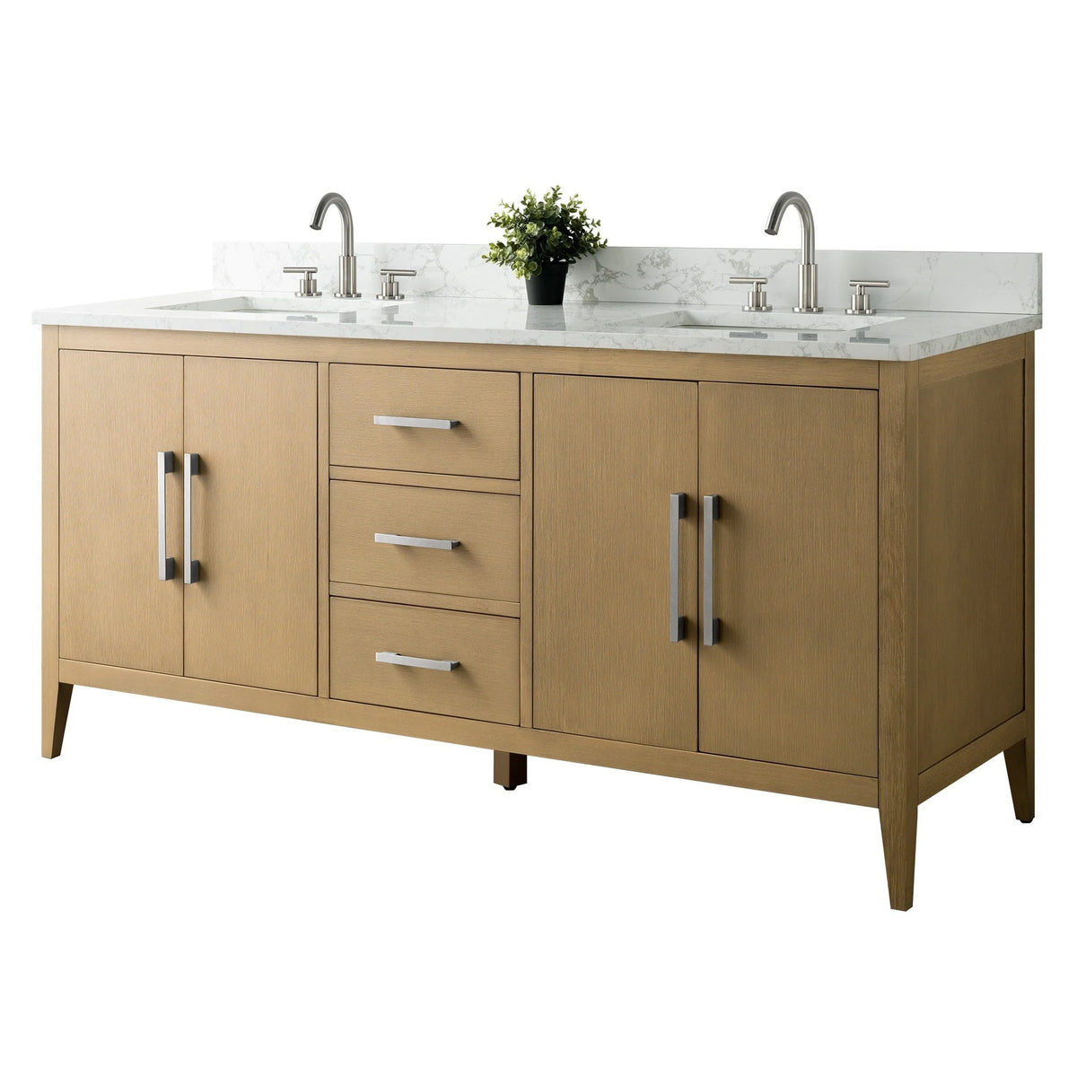 Mobile lavabo doppio Vanity Art 72 per bagno, con top in marmo tecnico