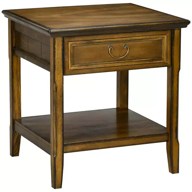 HOMCOM Vintage Farmhouse Side Table for Living Room Storage End Table with Antique Handle Drawer & Shelf, Wooden Side Table, Dark Coffee